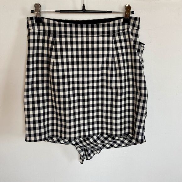 Derek Lam 10 Crosby Black & White Gingham Ruffled Checkered Mini Skirt size 0 - Picture 5 of 7